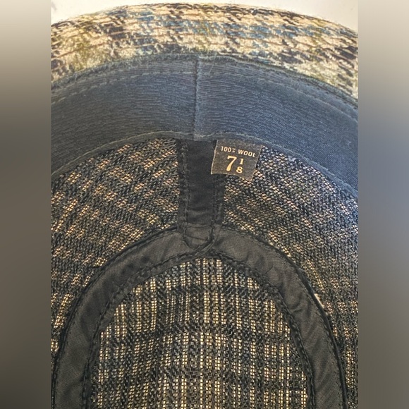 Vintage Snap-Back Crushable Wool Plaid Brown Blue Houndstooth Fedora Hat 7 1/8 - Picture 9 of 10